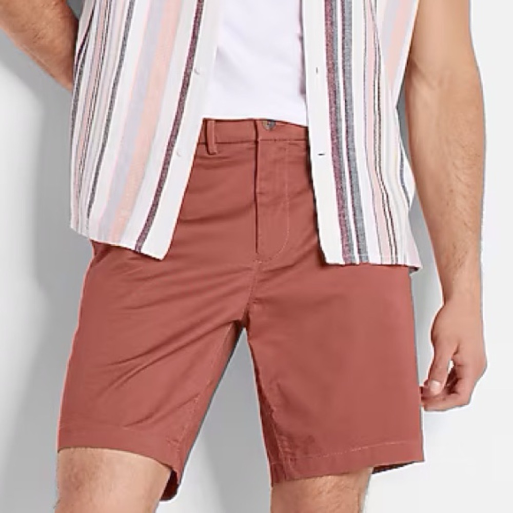 Express Men 36 Salmon Temp Control Solid 8” Hyper Stretch Chino Shorts NWT